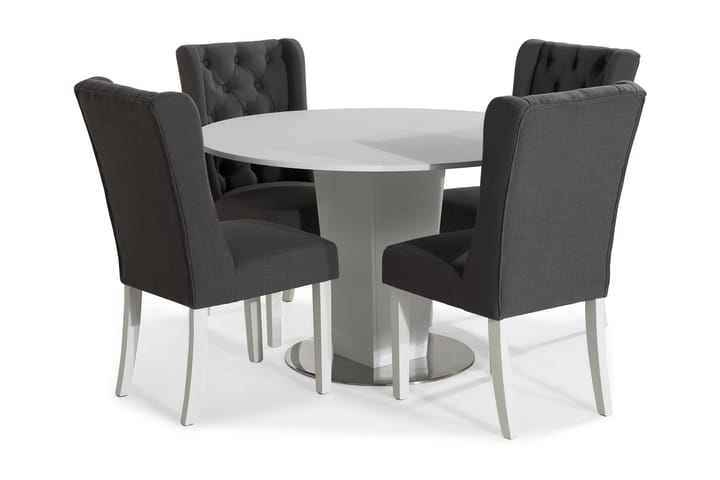 Ruokailuryhmä Blocco 120 cm 4 Isolde tuolia - Valkoinen/Harmaa/Valkoinen - Huonekalut - Pöytä & ruokailuryhmä - Ruokailuryhmä
