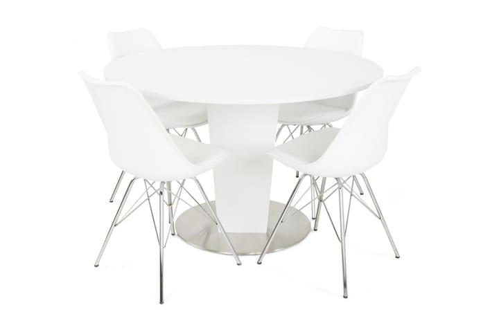 Ruokailuryhmä Blocco 120 cm Pyöreä 4 Scale Tuolia - Valkoinen/Valk PU/Kromi - Huonekalut - Tuoli & nojatuoli - Ruokapöydän tuolit