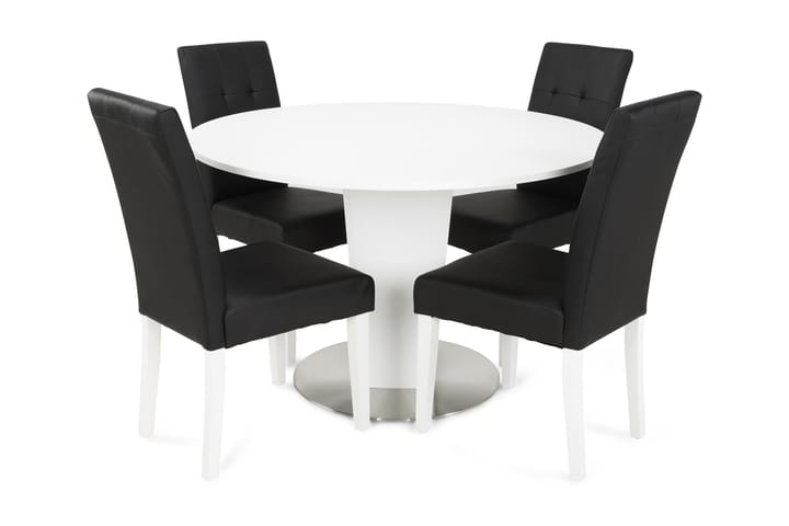 Ruokailuryhmä Blocco 120 cm Valkoinen/musta - 4 Leo tuolia - Huonekalut - Pöydät & ruokailuryhmät - Ruokailuryhmä