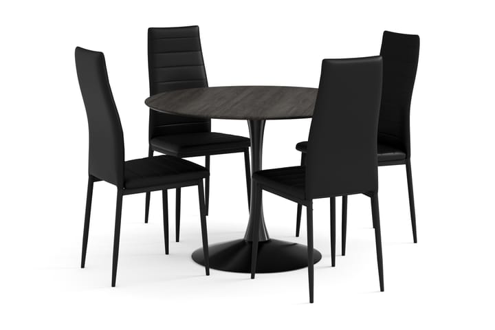 Ruokailuryhmä Caitly 100 cm Pyöreä sis 4 Ted tuolia - Musta - Huonekalut - Pöytä & ruokailuryhmä - Ruokailuryhmä