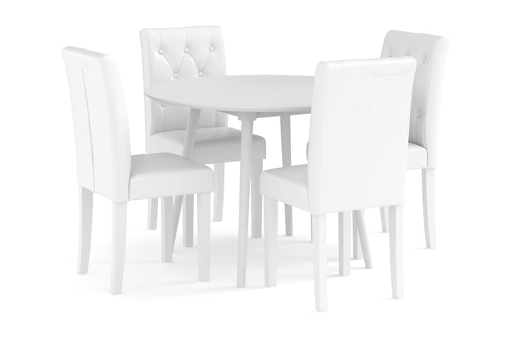 Ruokailuryhmä Carcea 106 cm Pyöreä sis 4 Brunnevik tuolia - Valkoinen - Huonekalut - Pöytä & ruokailuryhmä - Ruokailuryhmä