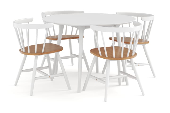 Ruokailuryhmä Carcea 106 cm Pyöreä sis 4 Varisa tuolia - Valkoinen/Ruskea - Huonekalut - Pöytä & ruokailuryhmä - Ruokapöydät & keittiön pöydät