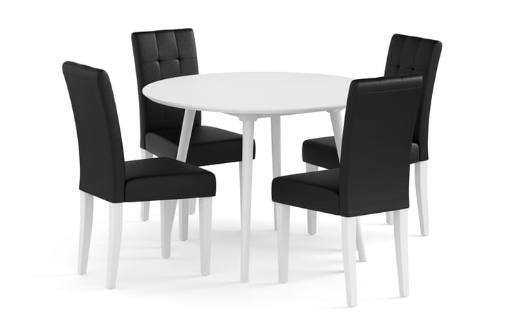 Ruokailuryhmä Carcea 106 cm Pyöreä sis 4 Viktor tuolia - Valkoinen/Musta - Huonekalut - Pöytä & ruokailuryhmä - Ruokailuryhmä