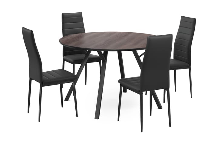 Ruokailuryhmä Cress 120 cm Pyöreä sis 4 Fred tuolia - Musta/Ruskea - Huonekalut - Pöytä & ruokailuryhmä - Ruokailuryhmä