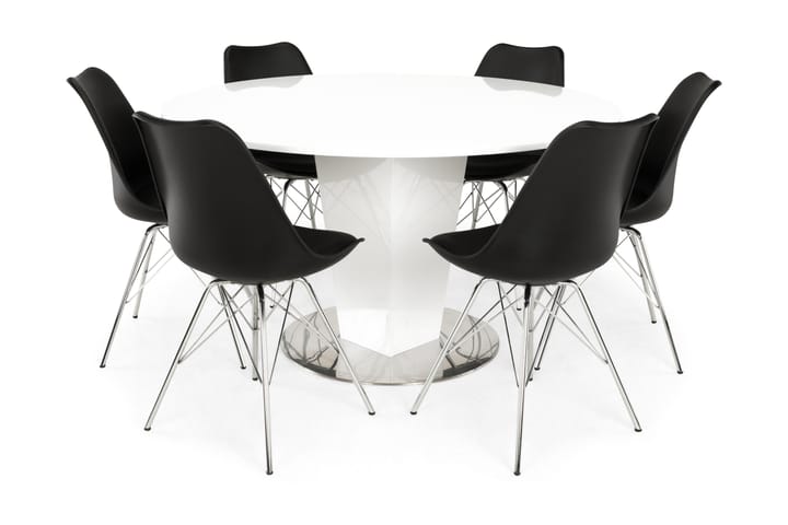 Ruokailuryhmä Diadema Pyöreä 6 Scale tuolia - Valkoinen/Musta PU/Kromi - Huonekalut - Pöytä & ruokailuryhmä - Ruokailuryhmä