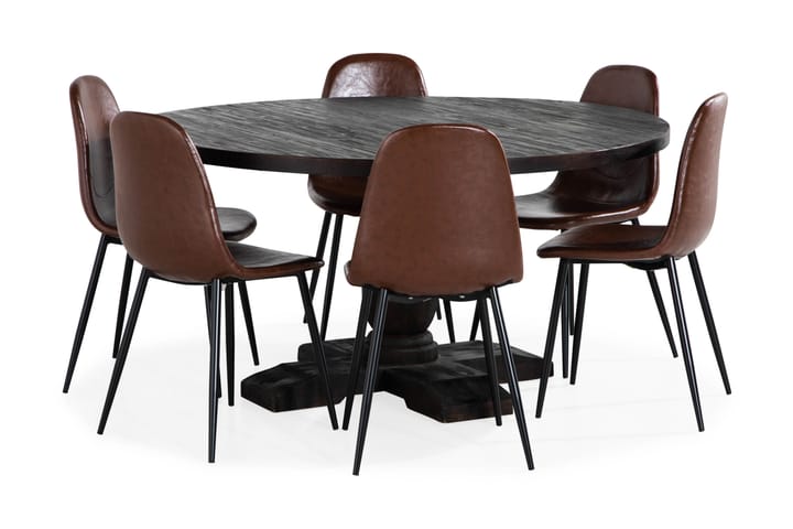 Ruokailuryhmä Dijon Pyöreä 150 cm 6 tuolia - Ruskea PU - Huonekalut - Pöytä & ruokailuryhmä - Ruokailuryhmä