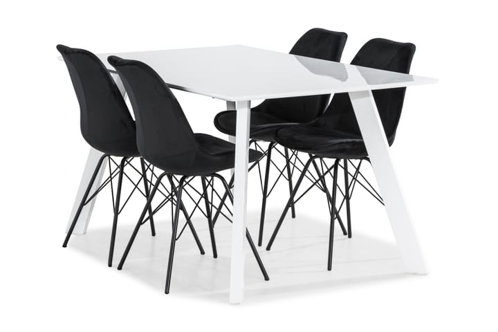 Ruokailuryhmä Eli 150 cm 4 Scale tuolia Sametti - Valkoinen/Musta - Huonekalut - Pöydät & ruokailuryhmät - Ruokailuryhmä