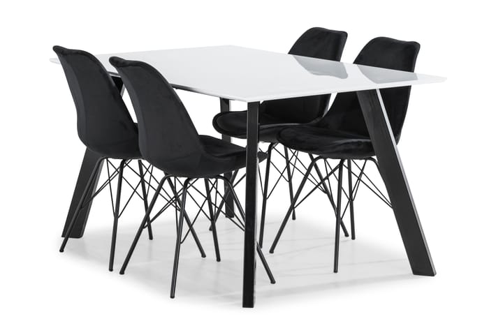 Ruokailuryhmä Eli 150 cm 4 Scale tuolia Sametti - Valkoinen/Musta/Musta - Huonekalut - Pöydät & ruokailuryhmät - Ruokailuryhmä