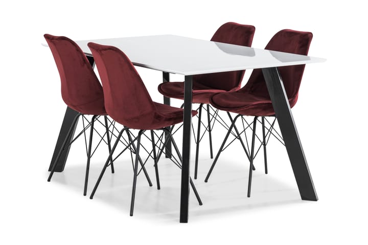 Ruokailuryhmä Eli 150 cm 4 Scale tuolia Sametti - Valkoinen/Musta/Punainen - Huonekalut - Pöydät & ruokailuryhmät - Ruokailuryhmä