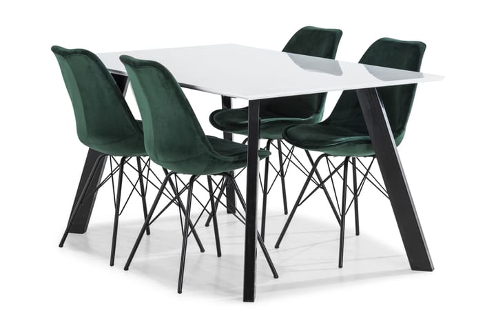 Ruokailuryhmä Eli 150 cm 4 Scale tuolia Sametti - Valkoinen/Musta/Vihreä - Huonekalut - Pöytä & ruokailuryhmä - Ruokailuryhmä