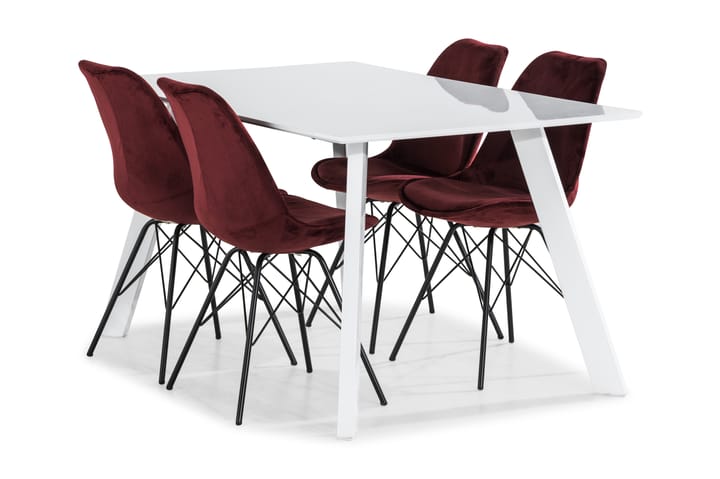 Ruokailuryhmä Eli 150 cm 4 Scale tuolia Sametti - Valkoinen/Punainen - Huonekalut - Pöytä & ruokailuryhmä - Ruokailuryhmä