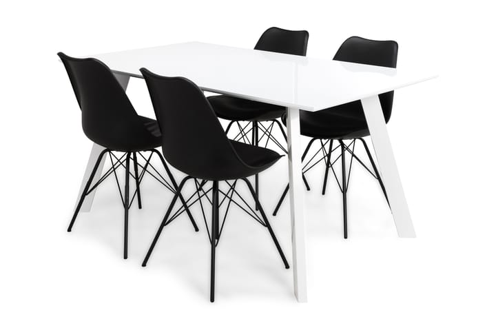 Ruokailuryhmä Eli 150 cm 4 Scale tuolia - Valkoinen/Musta PU - Huonekalut - Pöytä & ruokailuryhmä - Ruokailuryhmä
