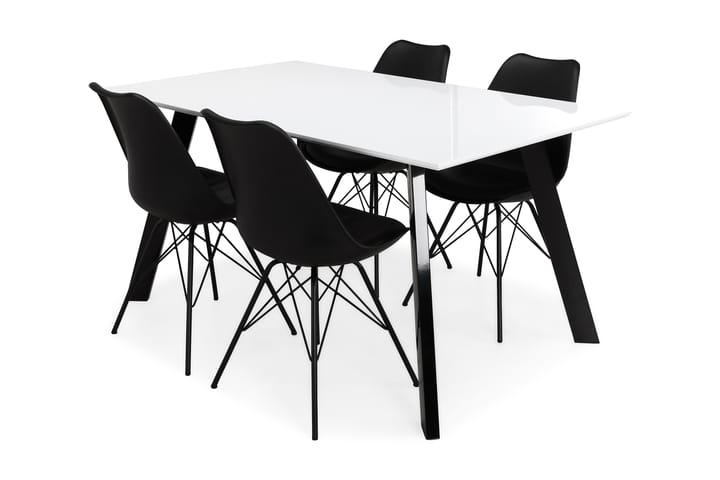 Ruokailuryhmä Eli 150 cm 4 Scale tuolia - Valkoinen/Musta/Musta PU - Huonekalut - Pöydät & ruokailuryhmät - Ruokailuryhmä