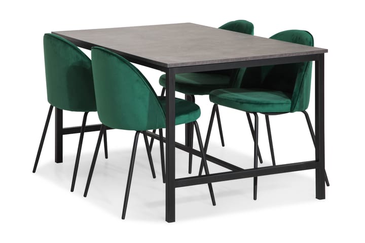 Ruokailuryhmä Evo 138 4 Gerardo tuolia Sametti - Betoni/Vihreä/Mustat Jalat - Huonekalut - Tuoli & nojatuoli - Ruokapöydän tuolit