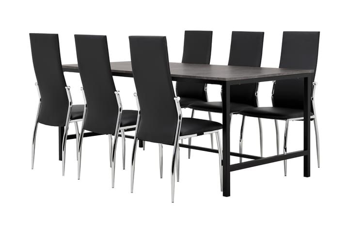 Ruokailuryhmä Evo 180 cm Betoni/Musta - 6 Henkel tuolia - Huonekalut - Pöydät & ruokailuryhmät - Ruokailuryhmä
