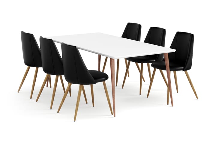 Ruokailuryhmä Farler 180 cm sis 6 Stuttgart tuolia - Valkoinen/Musta - Huonekalut - Pöytä & ruokailuryhmä - Ruokailuryhmä