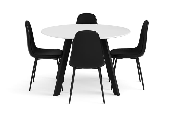 Ruokailuryhmä Fly 120 cm Pyöreä sis 4 Nibe tuolia - Valkoinen/Musta - Huonekalut - Pöytä & ruokailuryhmä - Ruokailuryhmä