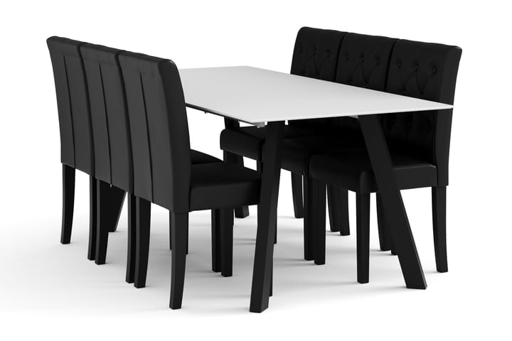 Ruokailuryhmä Fly 180 cm sis 6 Brunnevik tuolia - Valkoinen/Musta - Huonekalut - Pöytä & ruokailuryhmä - Ruokailuryhmä