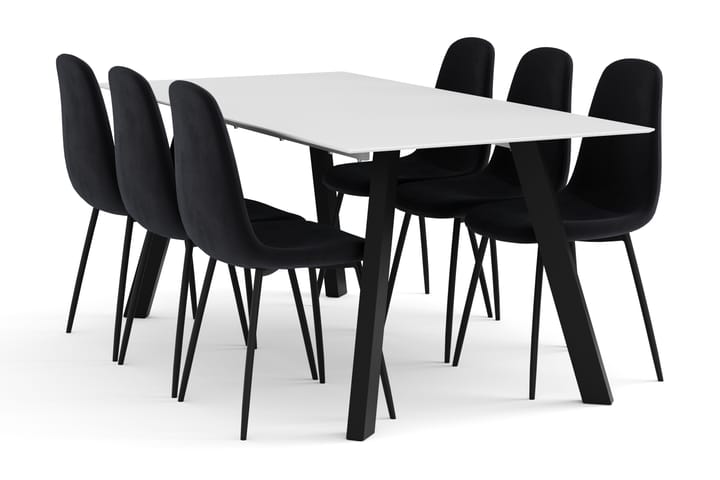 Ruokailuryhmä Fly 180 cm sis 6 Nibe tuolia - Valkoinen/Musta - Huonekalut - Pöytä & ruokailuryhmä - Ruokailuryhmä