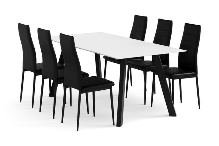 Ruokailuryhmä Fly 180 cm sis 6 Ted tuolia - Valkoinen/Musta - Huonekalut - Pöytä & ruokailuryhmä - Ruokailuryhmä
