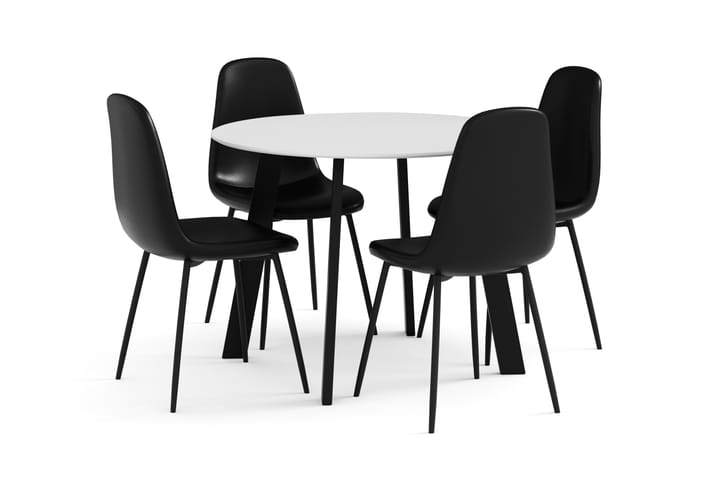 Ruokailuryhmä Fly 90 cm Pyöreä sis 4 Nibe tuolia - Valkoinen/Musta - Huonekalut - Pöytä & ruokailuryhmä - Ruokailuryhmä