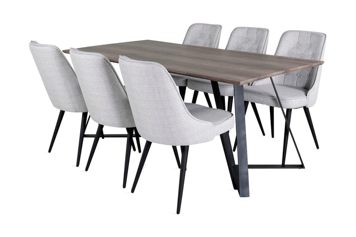 Ruokailuryhmä Granville 180 cm 6 Chantor tuolia - Harmaa/Musta - Huonekalut - Pöytä & ruokailuryhmä - Ruokailuryhmä