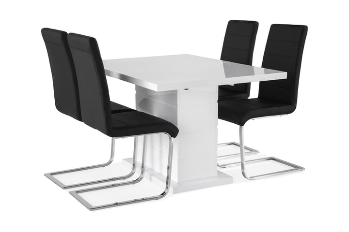 Ruokailuryhmä Griffith 120 cm 4 Jack tuolilla - Valkoinen/Musta PU/Kromi - Huonekalut - Pöydät & ruokailuryhmät - Ruokailuryhmä