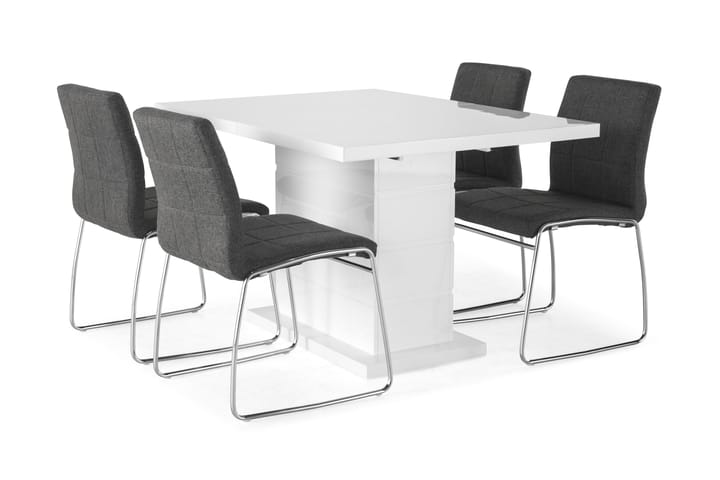 Ruokailuryhmä Griffith 120x40 cm Valkoinen/Harmaa - 4  Mucura tuolia - Huonekalut - Pöydät & ruokailuryhmät - Ruokailuryhmä
