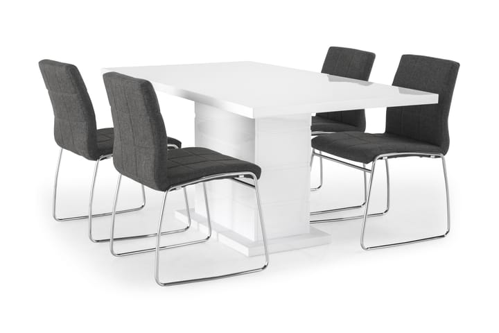 Ruokailuryhmä Griffith 160x40 cm Valkoinen/Harmaa - 4  Mucura tuolia - Huonekalut - Pöydät & ruokailuryhmät - Ruokailuryhmä