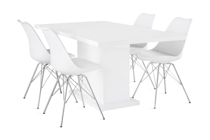 Ruokailuryhmä Griffith 160x40 cm Valkoinen/Kromi - 4  Scale tuolia - Huonekalut - Pöydät & ruokailuryhmät - Ruokailuryhmä