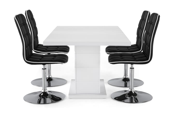 Ruokailuryhmä Griffith 160x40 cm Valkoinen/Musta - 4  Shaw tuolia - Huonekalut - Pöydät & ruokailuryhmät - Ruokailuryhmä