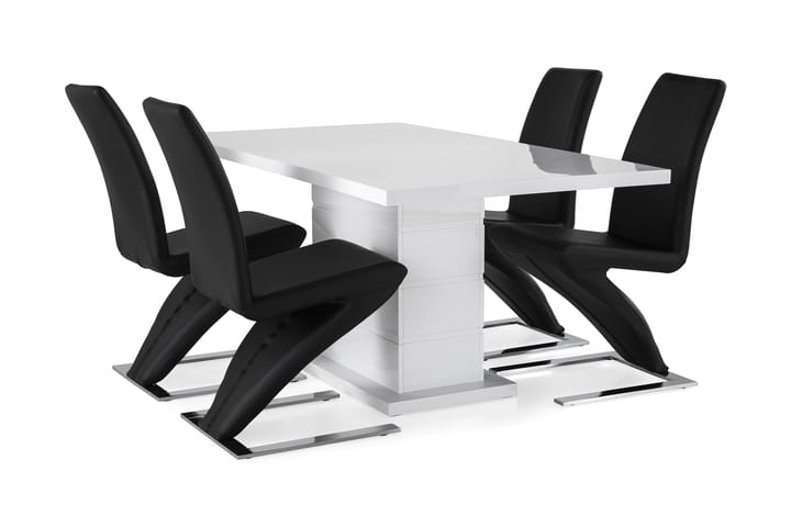 Ruokailuryhmä Griffith 160x40 cm Valkoinen/Musta/Kromi - 4  Hugo tuolia - Huonekalut - Pöydät & ruokailuryhmät - Ruokailuryhmä