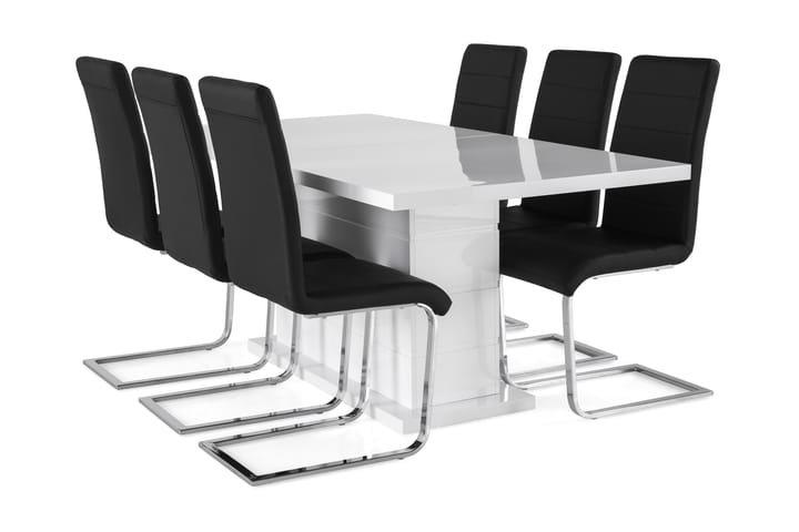 Ruokailuryhmä Griffith 180 cm 6 Jack tuolilla - Valkoinen/Musta PU/Kromi - Huonekalut - Tuoli & nojatuoli - Ruokapöydän tuoli