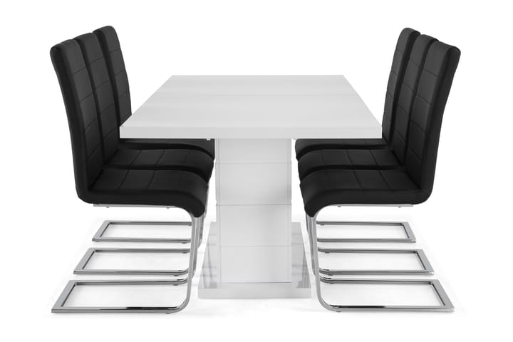 Ruokailuryhmä Griffith 180 cm 6 Jack tuolilla - Valkoinen/Musta PU/Kromi - Huonekalut - Pöytä & ruokailuryhmä - Ruokailuryhmä