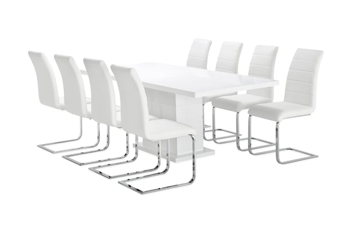 Ruokailuryhmä Griffith 180 cm 8 Emån tuolia - Valkoinen/Kromi - Huonekalut - Pöytä & ruokailuryhmä - Ruokailuryhmä