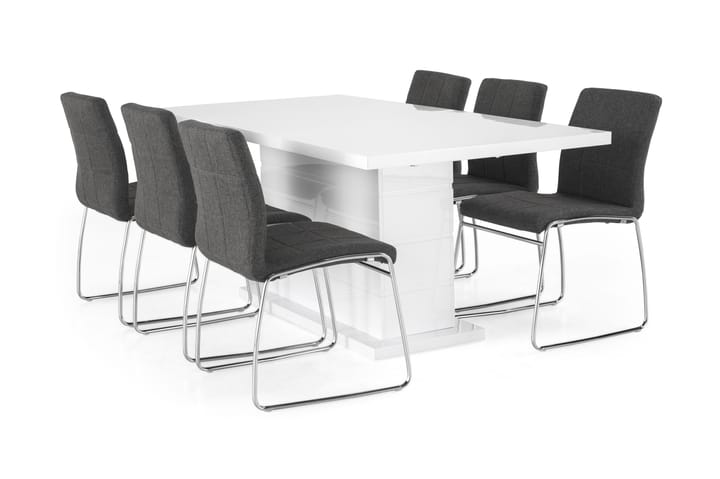 Ruokailuryhmä Griffith 180x40 cm Valkoinen/Harmaa - 6  Mucura tuolia - Huonekalut - Pöydät & ruokailuryhmät - Ruokailuryhmä