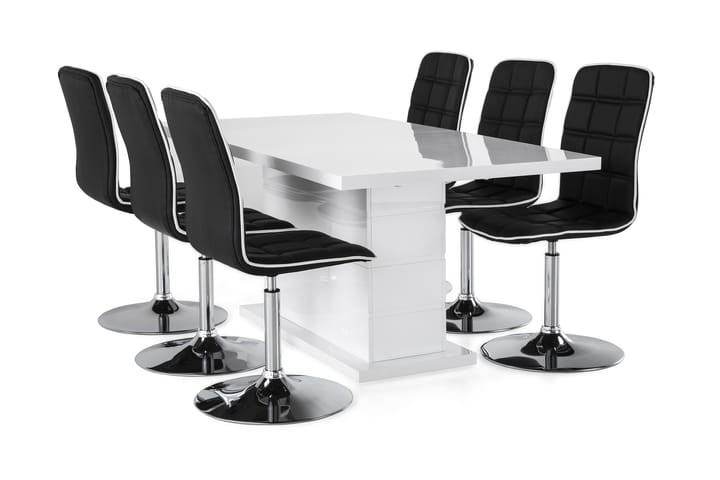Ruokailuryhmä Griffith 180x40 cm Valkoinen/Musta - 6  Shaw tuolia - Huonekalut - Pöydät & ruokailuryhmät - Ruokailuryhmä