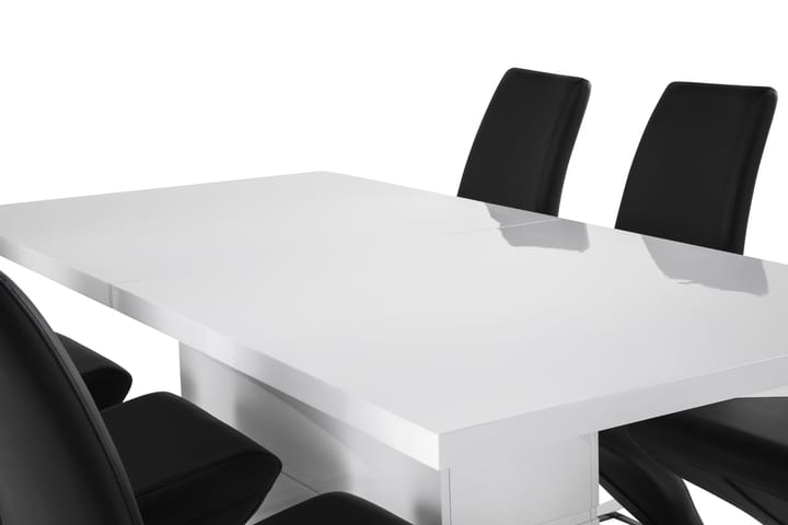 Ruokailuryhmä Griffith 180x40 cm Valkoinen/Musta/Kromi - 6  Hugo tuolia - Huonekalut - Pöydät & ruokailuryhmät - Ruokailuryhmä