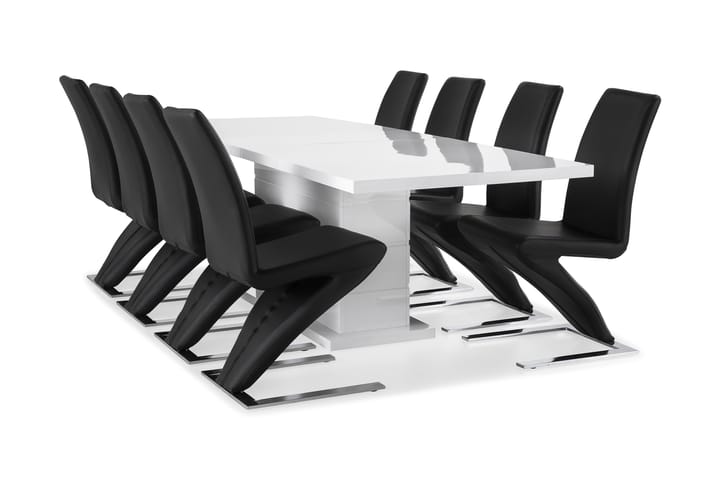 Ruokailuryhmä Griffith 200 cm 8 Hugo tuolilla - Valkoinen/Musta/Kromi - Huonekalut - Tuoli & nojatuoli - Ruokapöydän tuolit