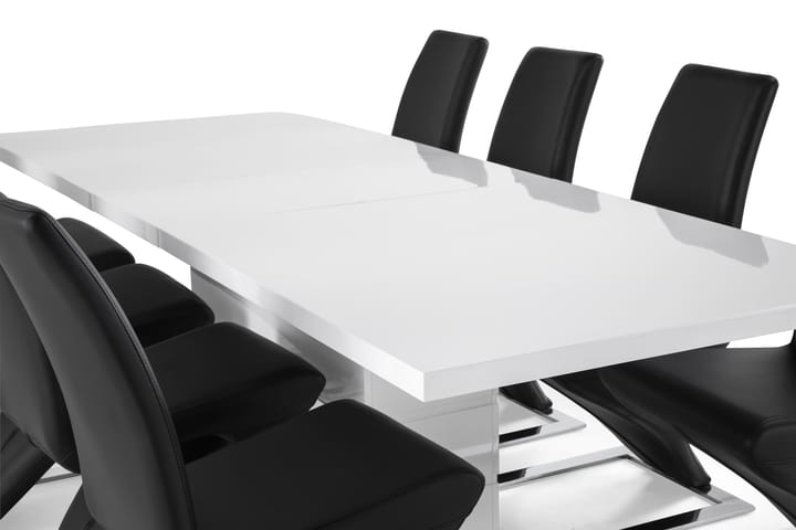 Ruokailuryhmä Griffith 200 cm 8 Hugo tuolilla - Valkoinen/Musta/Kromi - Huonekalut - Pöytä & ruokailuryhmä - Ruokailuryhmä