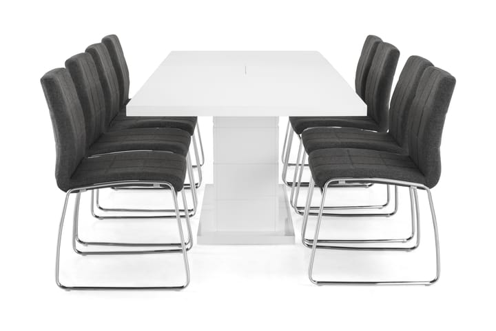 Ruokailuryhmä Griffith 200x40 cm Valkoinen/Harmaa - 8  Mucura tuolia - Huonekalut - Pöydät & ruokailuryhmät - Ruokailuryhmä