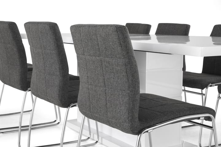 Ruokailuryhmä Griffith 200x40 cm Valkoinen/Harmaa - 8  Mucura tuolia - Huonekalut - Pöydät & ruokailuryhmät - Ruokailuryhmä