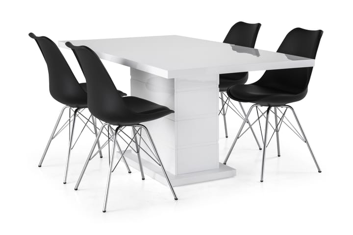 Ruokailuryhmä Griffith Jatkettava 160 cm 4 Scale tuolia - Valkoinen/Musta PU/Kromi - Huonekalut - Pöydät & ruokailuryhmät - Ruokailuryhmä