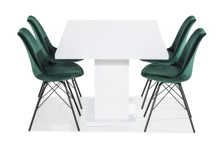 Ruokailuryhmä Griffith Jatkettava 160 cm 4 Scale tuolia - Valkoinen/Vihreä - Huonekalut - Pöytä & ruokailuryhmä - Ruokailuryhmä