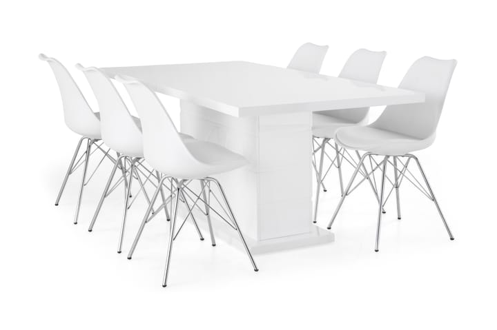 Ruokailuryhmä Griffith Jatkettava 180 cm 6 Scale tuolia - Valkoinen/Kromi - Huonekalut - Pöydät & ruokailuryhmät - Ruokailuryhmä