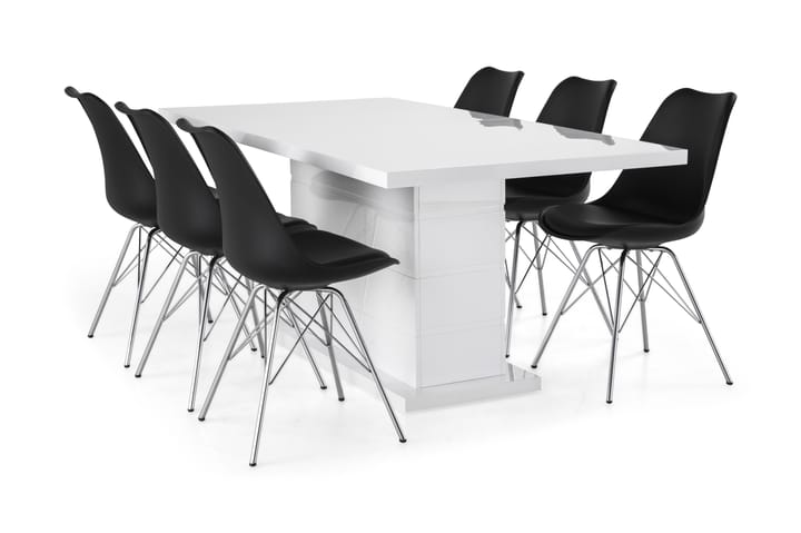 Ruokailuryhmä Griffith Jatkettava 180 cm 6 Scale tuolia - Valkoinen/Musta PU/Kromi - Huonekalut - Pöytä & ruokailuryhmä - Ruokailuryhmä