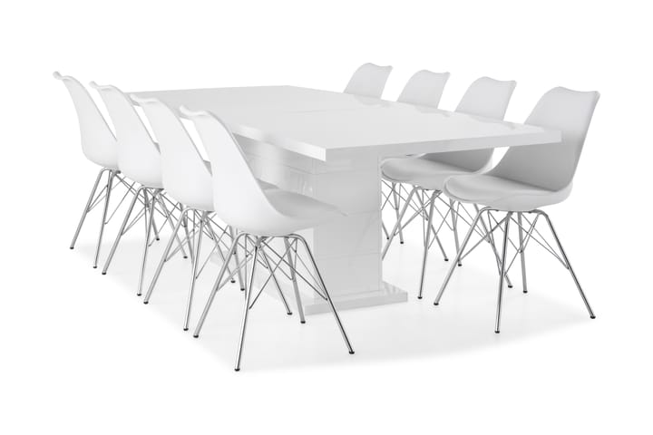Ruokailuryhmä Griffith Jatkettava 200 cm 8 Scale tuolia - Valkoinen/Valkoinen PU/Kromi - Huonekalut - Pöytä & ruokailuryhmä - Ruokailuryhmä