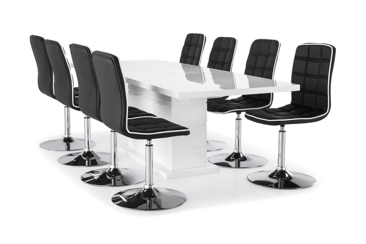 Ruokailuryhmä Griffith Jatkettava 200 cm 8 Shaw tuolia - Valkoinen/Musta PU/Kromi - Huonekalut - Tuoli & nojatuoli - Ruokapöydän tuoli