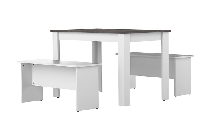 Ruokailuryhmä Guttmund 110x70 Betoni/Valkoinen - 2 penkillä - Huonekalut - Pöydät & ruokailuryhmät - Ruokapöydät & keittiön pöydät