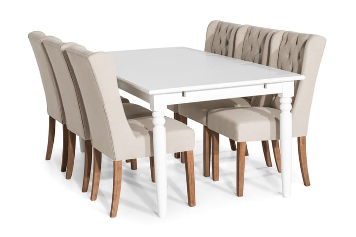 Ruokailuryhmä Hampton 190 cm 6 Isolde tuolia - Vintage Jalava/Beige - Huonekalut - Pöytä & ruokailuryhmä - Ruokailuryhmä
